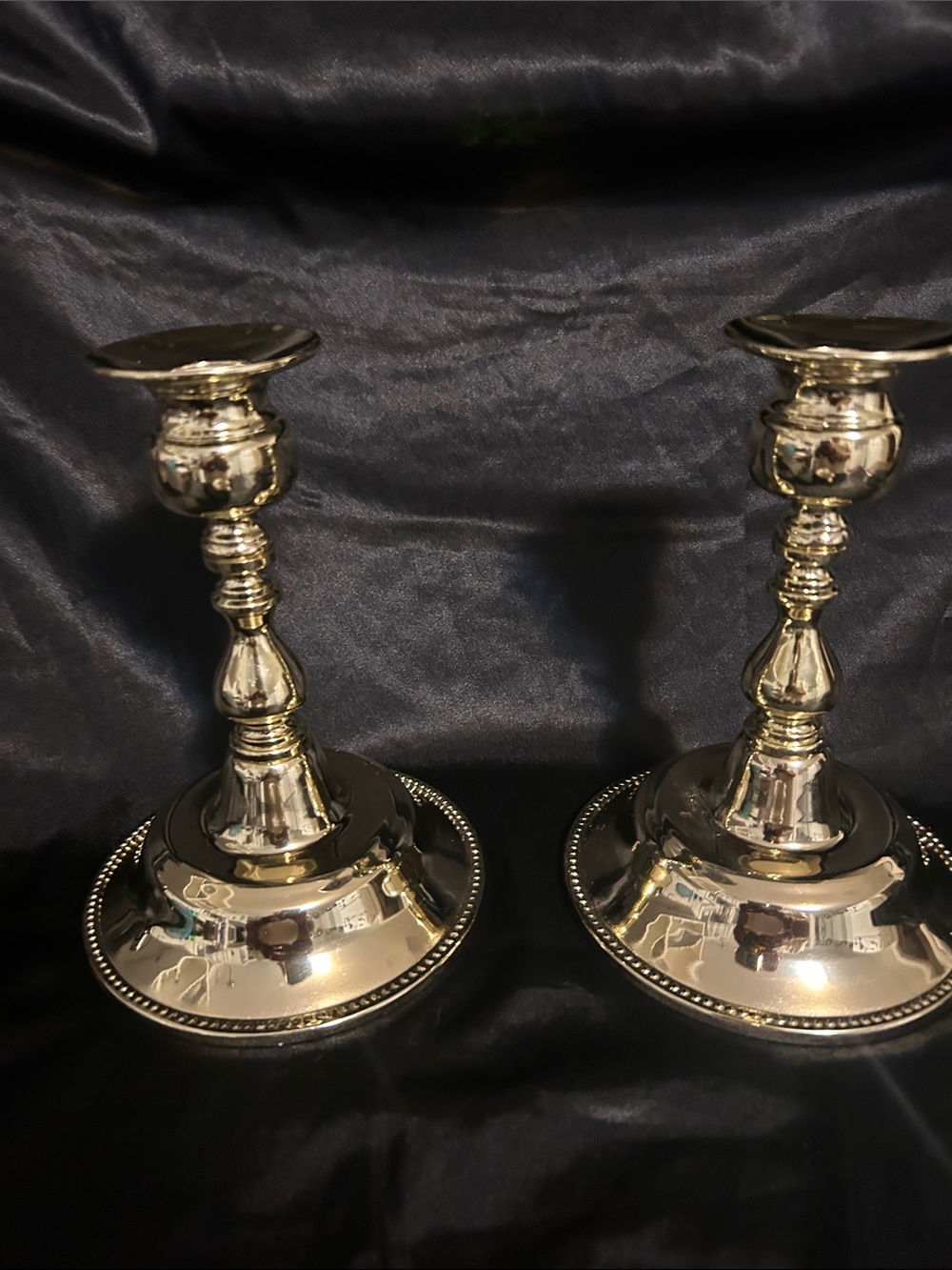 Polished Silver Pair of Metal Candlesticks - Elegant Home Accent